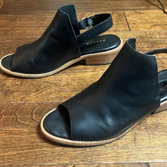 Patina By Portland Black Leather Peep Toe Slingback Mules, size 9.5 - Picture 3 of 9